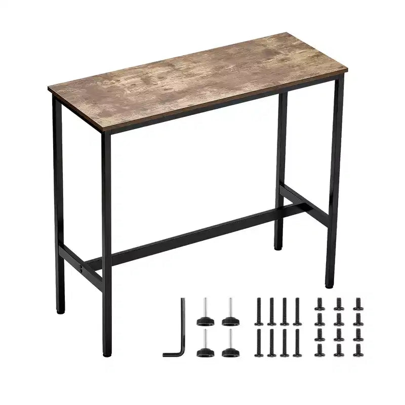 VEVOR Bar Table, Sturdy Metal Frame High Top Pub Table, Narrow Long Kitchen Dining, Cocktail Counter Bar Height Desk, 39x16x35.5 in, Brown and Black