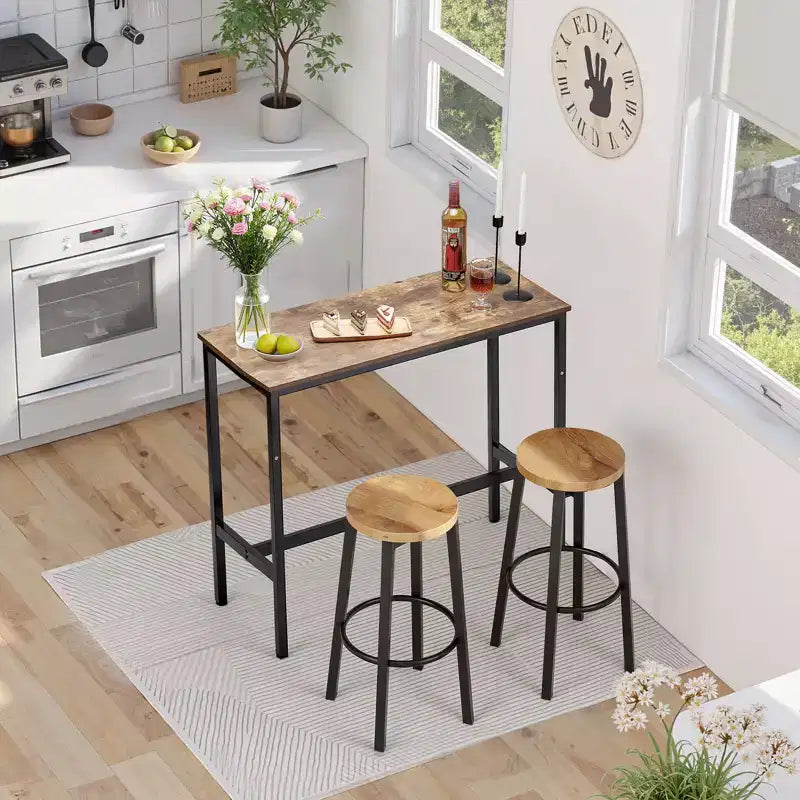 VEVOR Tavolo da Bar, Tavolo da Pub Alto con Robusta Struttura in Metallo, Tavolo Stretto Lungo per Cucina, Tavolo da Cocktail Altezza Bancone Bar, 99x40x90 cm, Marrone e Nero