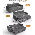 Divano letto angolare Dyonery da 91'' con letto estraibile, schienale reclinabile/due letti estraibili/porte USB/portabicchieri, velluto a coste felpato