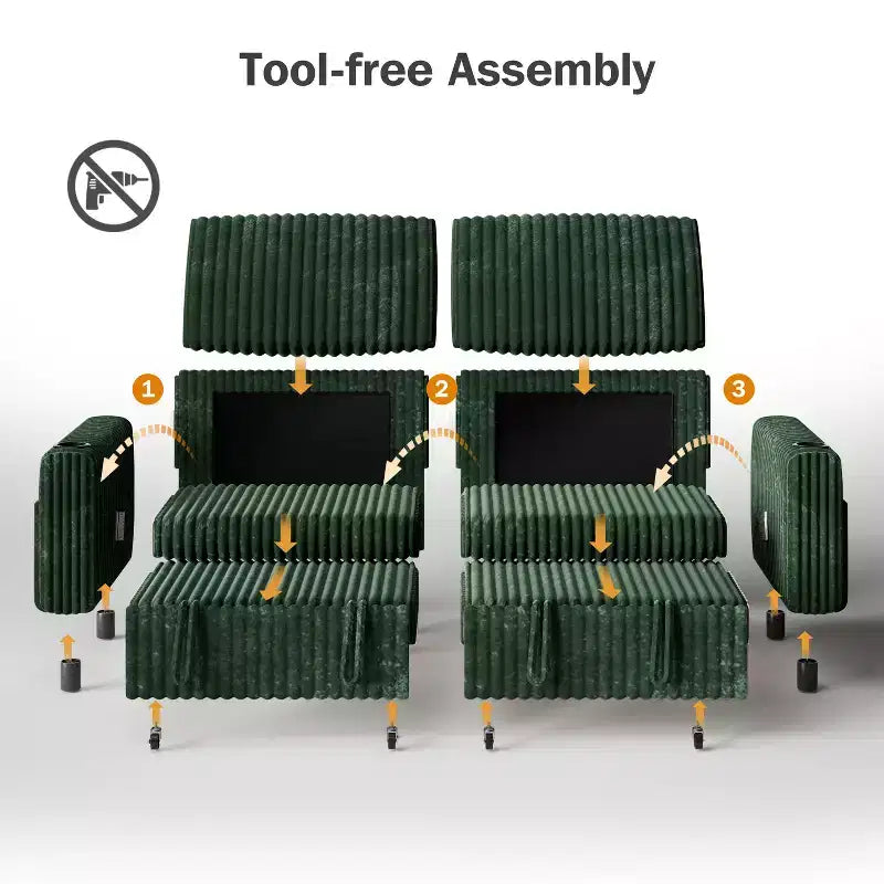 Divano letto angolare Dyonery da 91'' con letto estraibile, schienale reclinabile/due letti estraibili/porte USB/portabicchieri, velluto a coste felpato