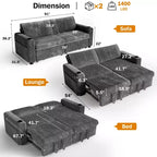 Divano letto angolare Dyonery da 91'' con letto estraibile, schienale reclinabile/due letti estraibili/porte USB/portabicchieri, velluto a coste felpato