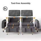 Divano letto angolare Dyonery da 91'' con letto estraibile, schienale reclinabile/due letti estraibili/porte USB/portabicchieri, velluto a coste felpato