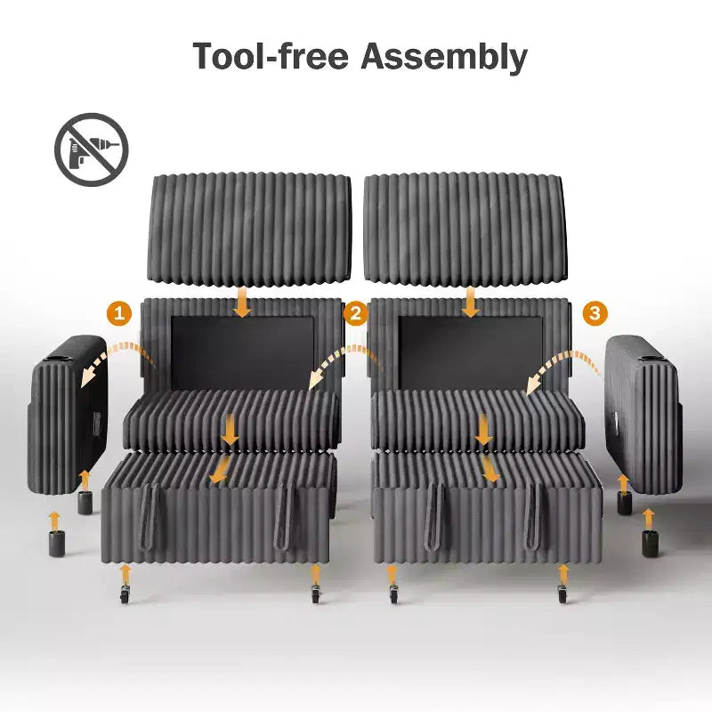 Divano letto angolare Dyonery da 91'' con letto estraibile, schienale reclinabile/due letti estraibili/porte USB/portabicchieri, velluto a coste felpato