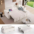 Divano letto angolare Dyonery da 91'' con letto estraibile, schienale reclinabile/due letti estraibili/porte USB/portabicchieri, velluto a coste felpato