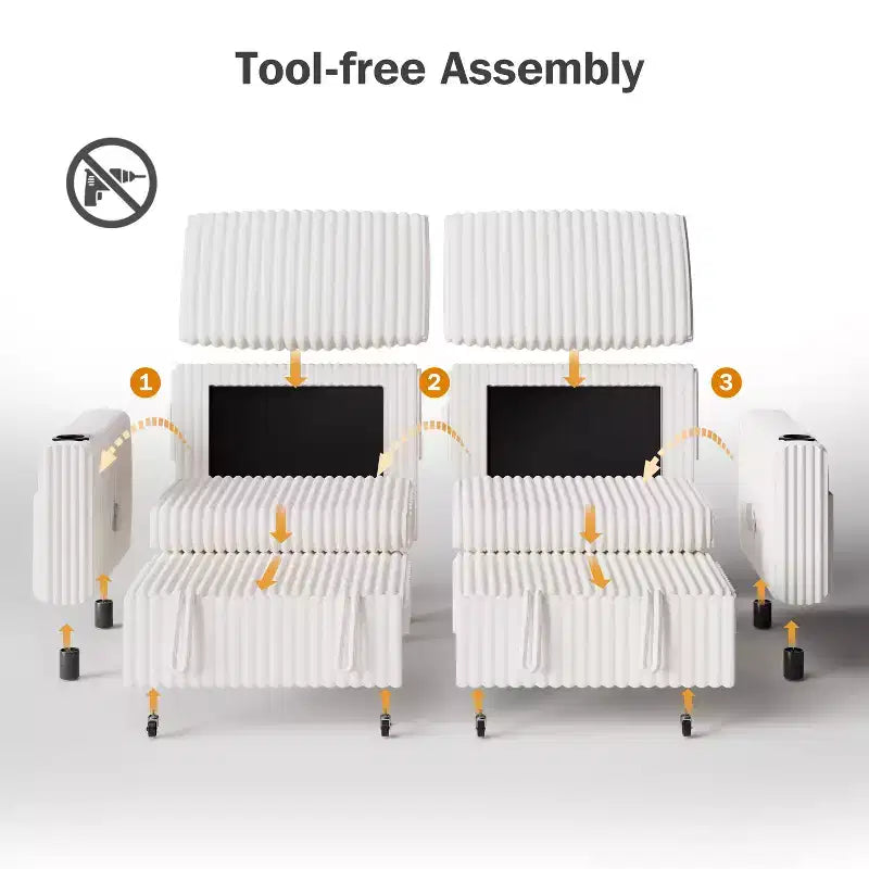 Divano letto angolare Dyonery da 91'' con letto estraibile, schienale reclinabile/due letti estraibili/porte USB/portabicchieri, velluto a coste felpato