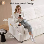 Divano letto angolare Dyonery da 91'' con letto estraibile, schienale reclinabile/due letti estraibili/porte USB/portabicchieri, velluto a coste felpato