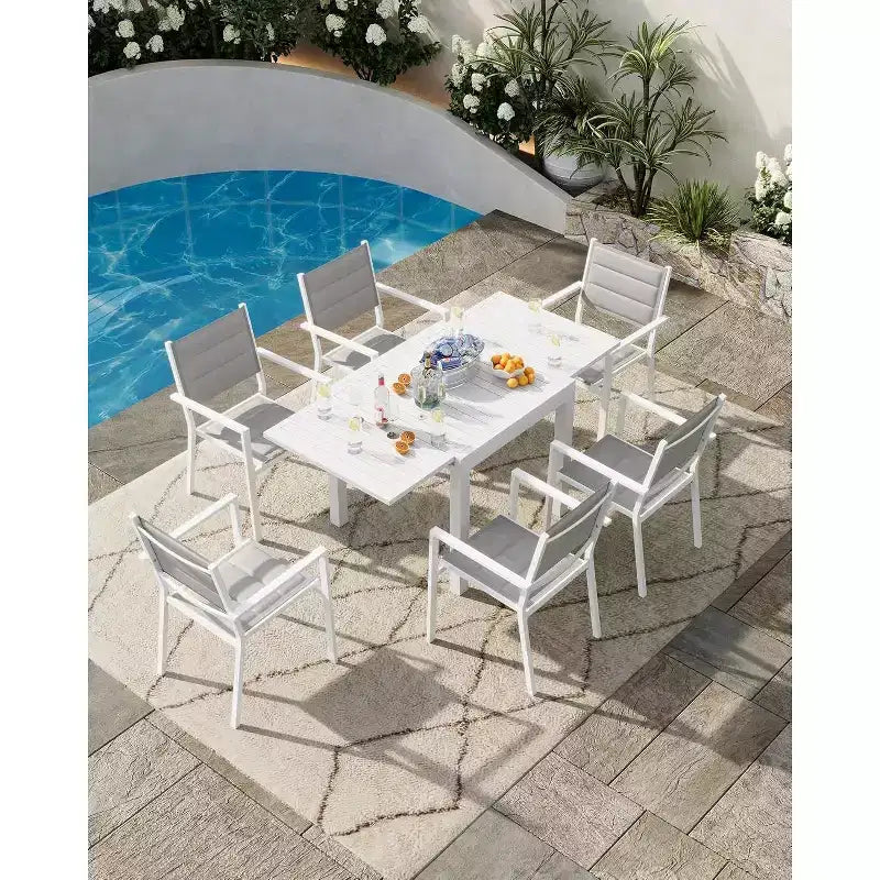 Tavolo da pranzo allungabile per patio da 4-6 posti, tavolo da pranzo da esterno in alluminio 80-160 cm per cortile, portico, terrazza