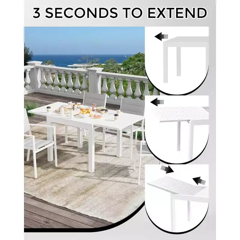 Tavolo da pranzo allungabile per patio da 4-6 posti, tavolo da pranzo da esterno in alluminio 80-160 cm per cortile, portico, terrazza