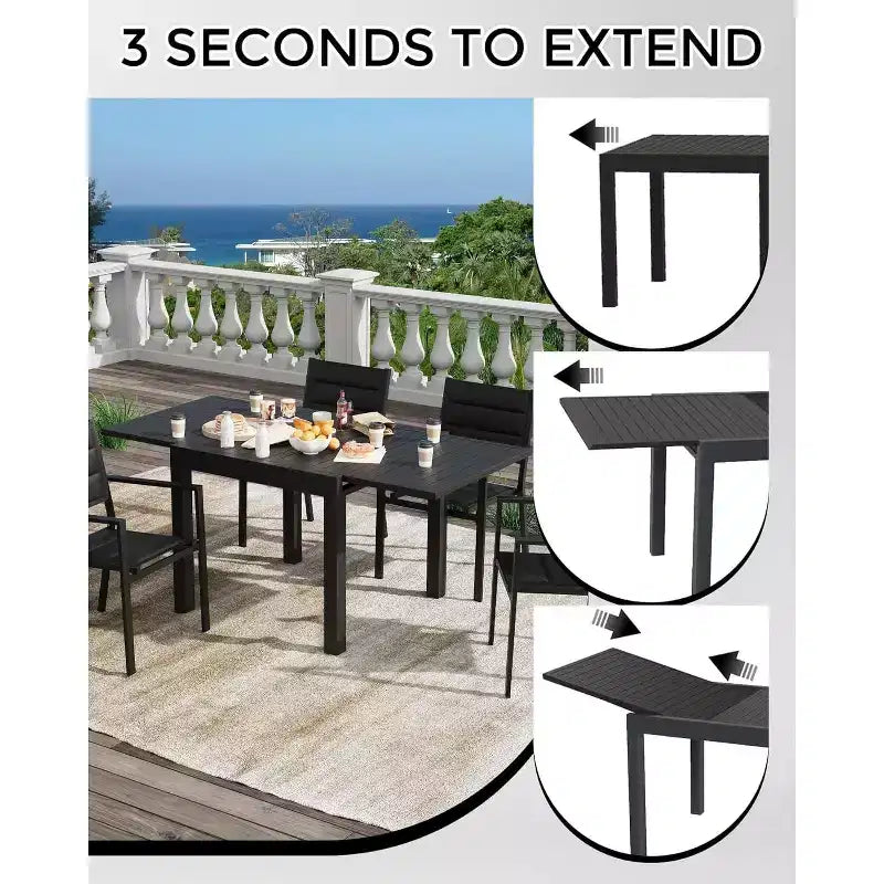 Tavolo da pranzo allungabile per patio da 4-6 posti, tavolo da pranzo da esterno in alluminio 80-160 cm per cortile, portico, terrazza