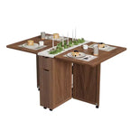 Tavolo da pranzo pieghevole salvaspazio TROPOW con contenitore - Tavolo da cucina con 6 ruote, cassetto e ripiani, tavolo da pranzo compatto per piccoli spazi