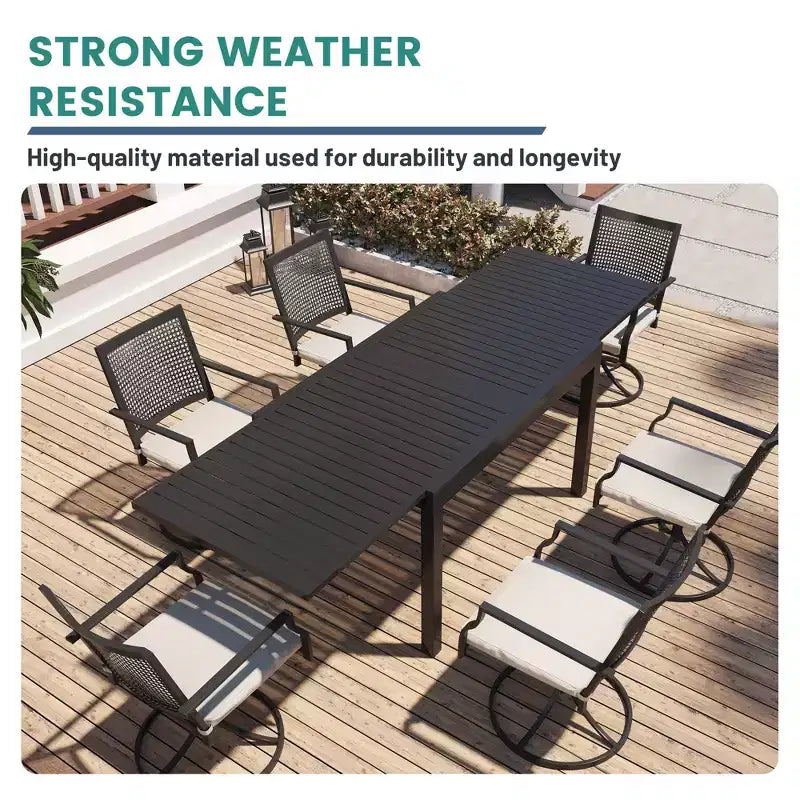 Set da pranzo Mondawe da 9 pezzi per esterni, con 1 tavolo rettangolare allungabile e 8 sedie girevoli a 360 gradi, per patio