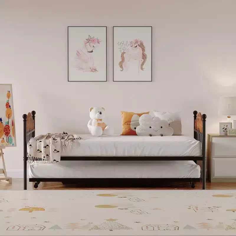 Divano letto con rotelle, divano letto matrimoniale in metallo con elegante testiera, struttura del divano letto con letto a rotelle pieghevole a scomparsa, piattaforma a doghe in acciaio resistente