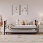 Divano letto con rotelle, divano letto matrimoniale in metallo con elegante testiera, struttura del divano letto con letto a rotelle pieghevole a scomparsa, piattaforma a doghe in acciaio resistente
