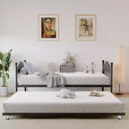 Divano letto con rotelle, divano letto matrimoniale in metallo con elegante testiera, struttura del divano letto con letto a rotelle pieghevole a scomparsa, piattaforma a doghe in acciaio resistente