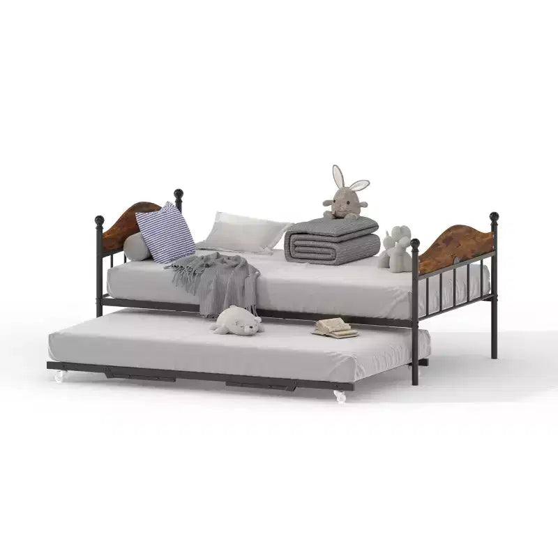 Divano letto con rotelle, divano letto matrimoniale in metallo con elegante testiera, struttura del divano letto con letto a rotelle pieghevole a scomparsa, piattaforma a doghe in acciaio resistente