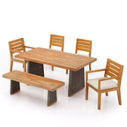 Christopher Knight Home Juliette Set da Pranzo Rustico da Esterno 7 Pezzi in Rattan e Legno di Acacia con Cuscini