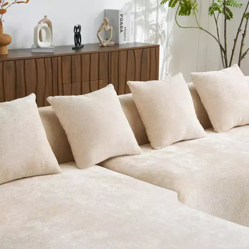 Divano Sezionale a L a Compressione Completa con Chaise Longue Curva, Divano Modulare in Ciniglia, Ad Alta Densità per Soggiorno in Appartamento