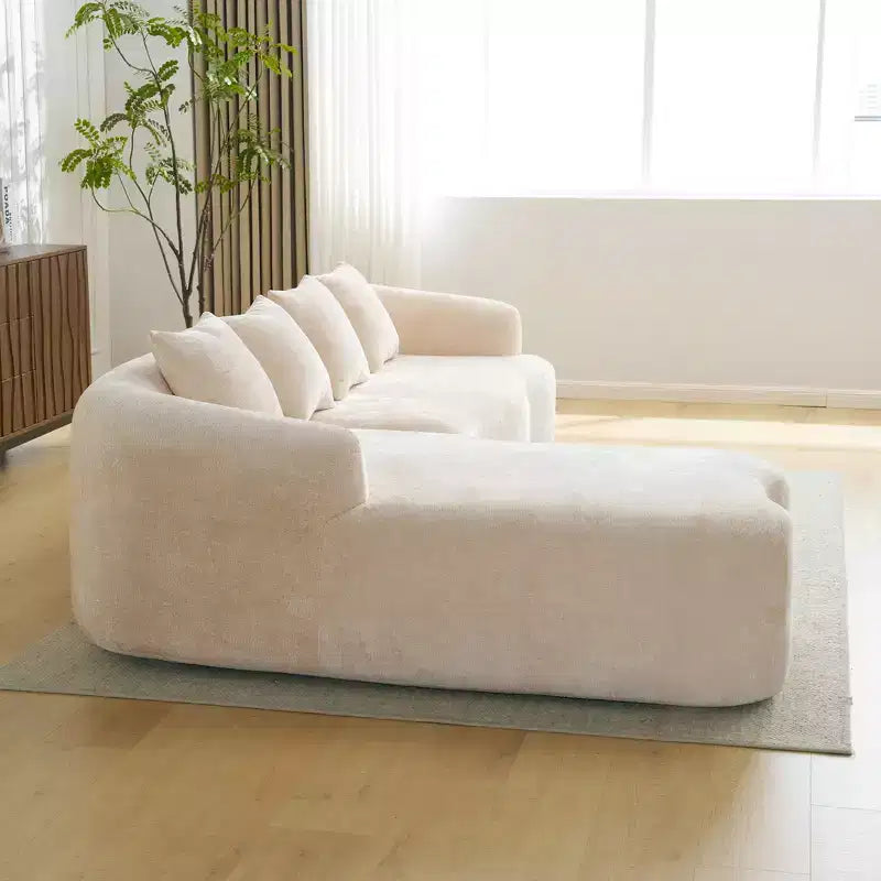 Divano Sezionale a L a Compressione Completa con Chaise Longue Curva, Divano Modulare in Ciniglia, Ad Alta Densità per Soggiorno in Appartamento