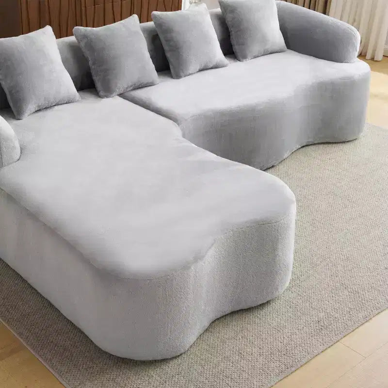 Divano Sezionale a L a Compressione Completa con Chaise Longue Curva, Divano Modulare in Ciniglia, Ad Alta Densità per Soggiorno in Appartamento