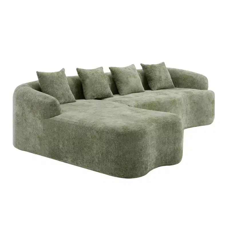 Divano Sezionale a L a Compressione Completa con Chaise Longue Curva, Divano Modulare in Ciniglia, Ad Alta Densità per Soggiorno in Appartamento