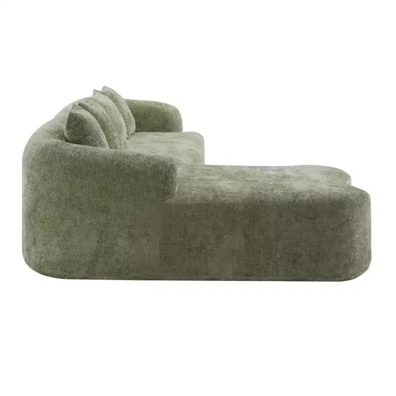 Divano Sezionale a L a Compressione Completa con Chaise Longue Curva, Divano Modulare in Ciniglia, Ad Alta Densità per Soggiorno in Appartamento