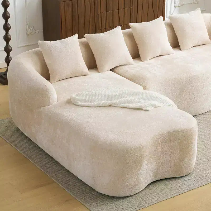 Divano Sezionale a L a Compressione Completa con Chaise Longue Curva, Divano Modulare in Ciniglia, Ad Alta Densità per Soggiorno in Appartamento