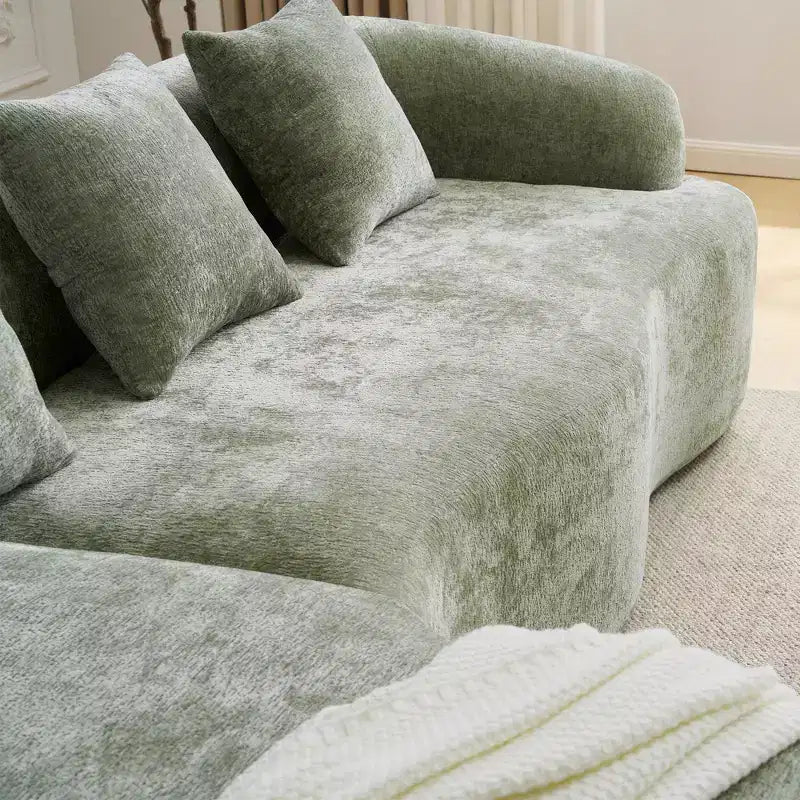 Divano Sezionale a L a Compressione Completa con Chaise Longue Curva, Divano Modulare in Ciniglia, Ad Alta Densità per Soggiorno in Appartamento