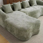 Divano Sezionale a L a Compressione Completa con Chaise Longue Curva, Divano Modulare in Ciniglia, Ad Alta Densità per Soggiorno in Appartamento