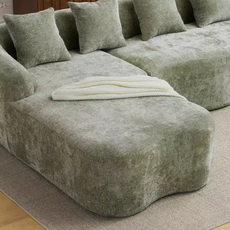 Divano Sezionale a L a Compressione Completa con Chaise Longue Curva, Divano Modulare in Ciniglia, Ad Alta Densità per Soggiorno in Appartamento