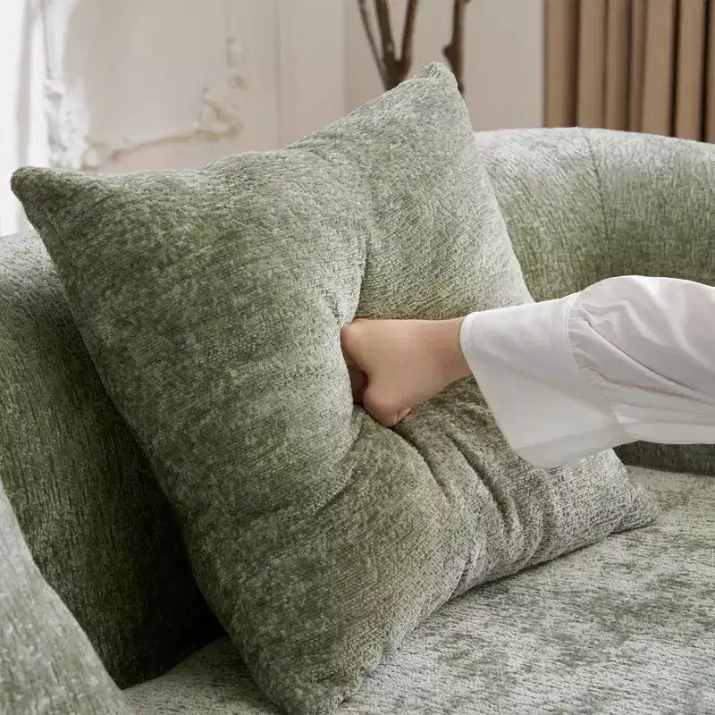 Divano Sezionale a L a Compressione Completa con Chaise Longue Curva, Divano Modulare in Ciniglia, Ad Alta Densità per Soggiorno in Appartamento