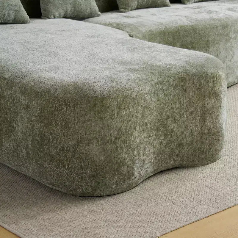 Divano Sezionale a L a Compressione Completa con Chaise Longue Curva, Divano Modulare in Ciniglia, Ad Alta Densità per Soggiorno in Appartamento