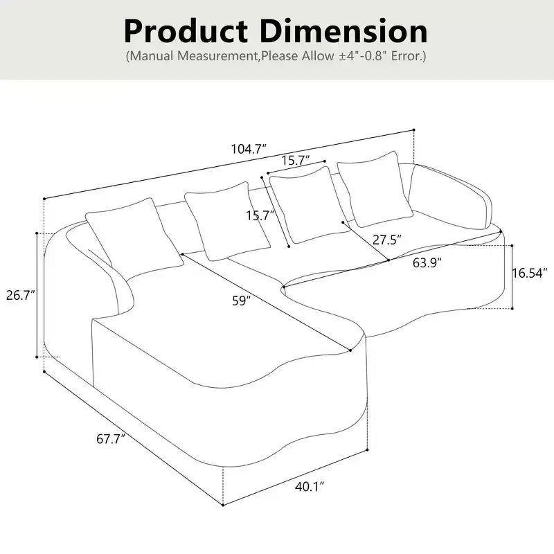 Divano Sezionale a L a Compressione Completa con Chaise Longue Curva, Divano Modulare in Ciniglia, Ad Alta Densità per Soggiorno in Appartamento