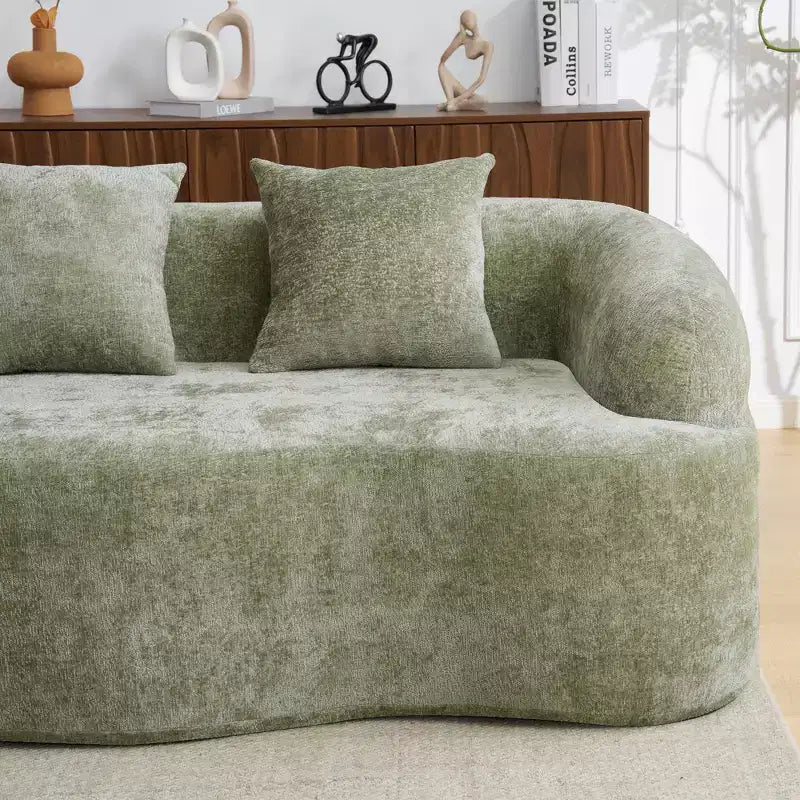Divano Sezionale a L a Compressione Completa con Chaise Longue Curva, Divano Modulare in Ciniglia, Ad Alta Densità per Soggiorno in Appartamento