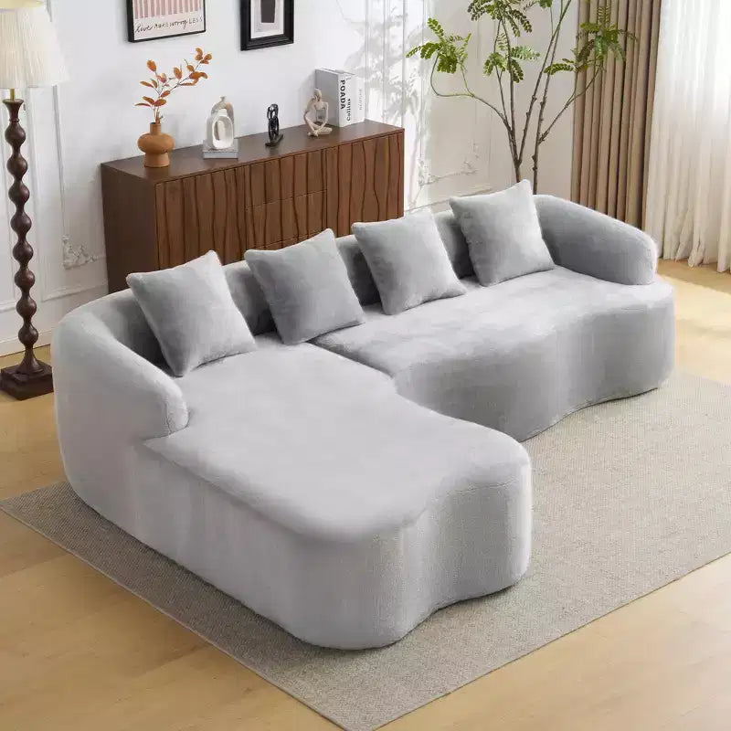 Divano Sezionale a L a Compressione Completa con Chaise Longue Curva, Divano Modulare in Ciniglia, Ad Alta Densità per Soggiorno in Appartamento