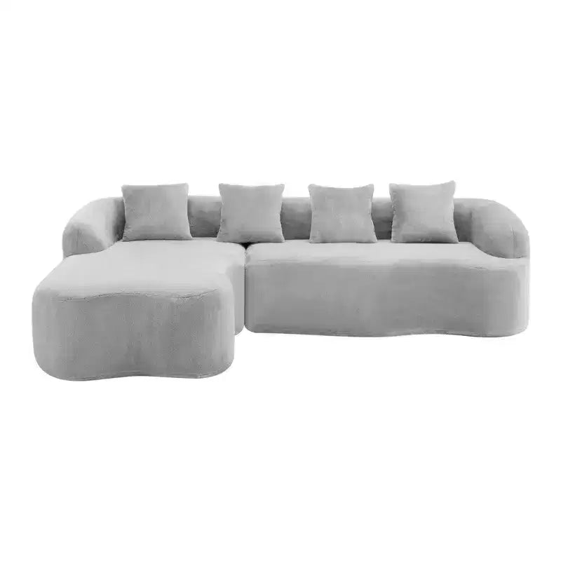 Divano Sezionale a L a Compressione Completa con Chaise Longue Curva, Divano Modulare in Ciniglia, Ad Alta Densità per Soggiorno in Appartamento
