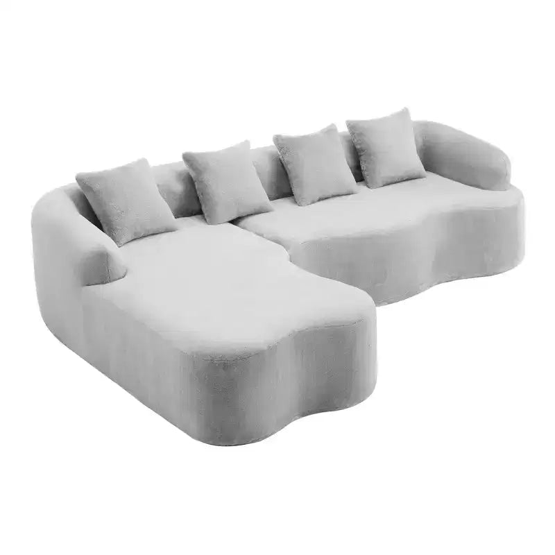 Divano Sezionale a L a Compressione Completa con Chaise Longue Curva, Divano Modulare in Ciniglia, Ad Alta Densità per Soggiorno in Appartamento