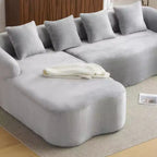 Divano Sezionale a L a Compressione Completa con Chaise Longue Curva, Divano Modulare in Ciniglia, Ad Alta Densità per Soggiorno in Appartamento