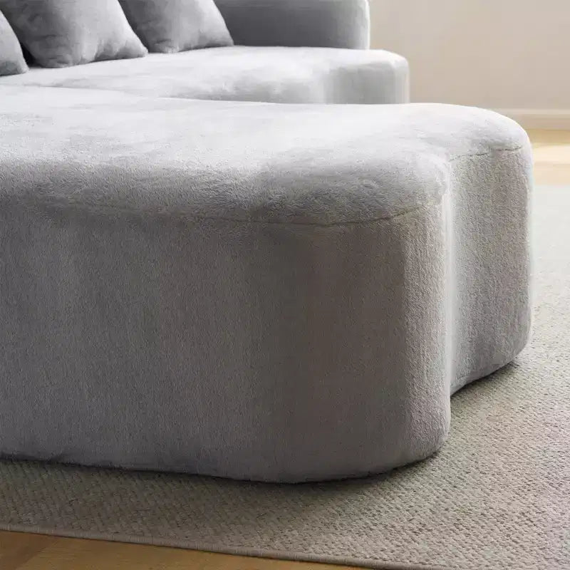 Divano Sezionale a L a Compressione Completa con Chaise Longue Curva, Divano Modulare in Ciniglia, Ad Alta Densità per Soggiorno in Appartamento