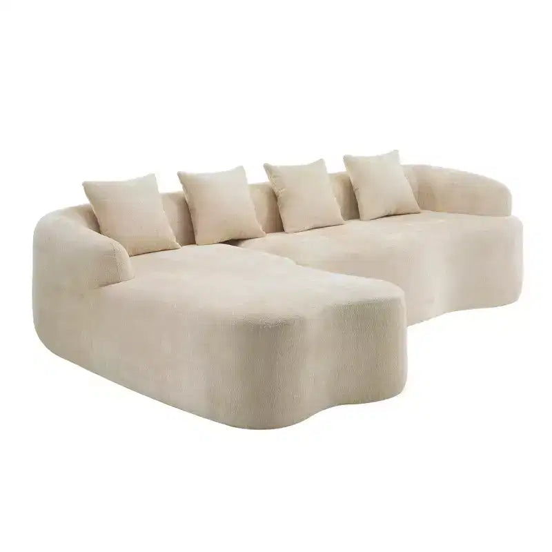 Divano Sezionale a L a Compressione Completa con Chaise Longue Curva, Divano Modulare in Ciniglia, Ad Alta Densità per Soggiorno in Appartamento