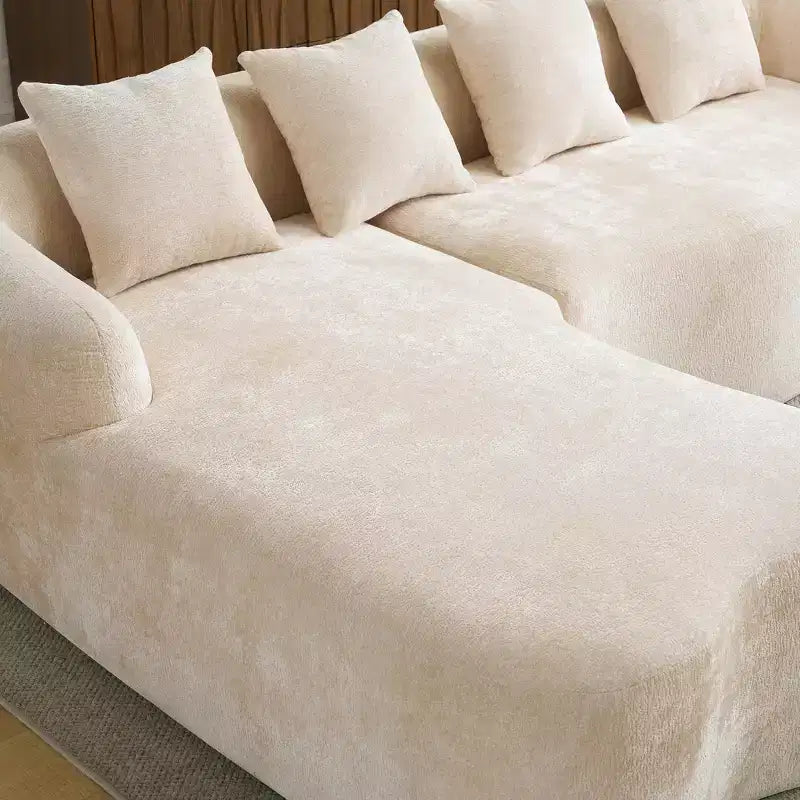 Divano Sezionale a L a Compressione Completa con Chaise Longue Curva, Divano Modulare in Ciniglia, Ad Alta Densità per Soggiorno in Appartamento