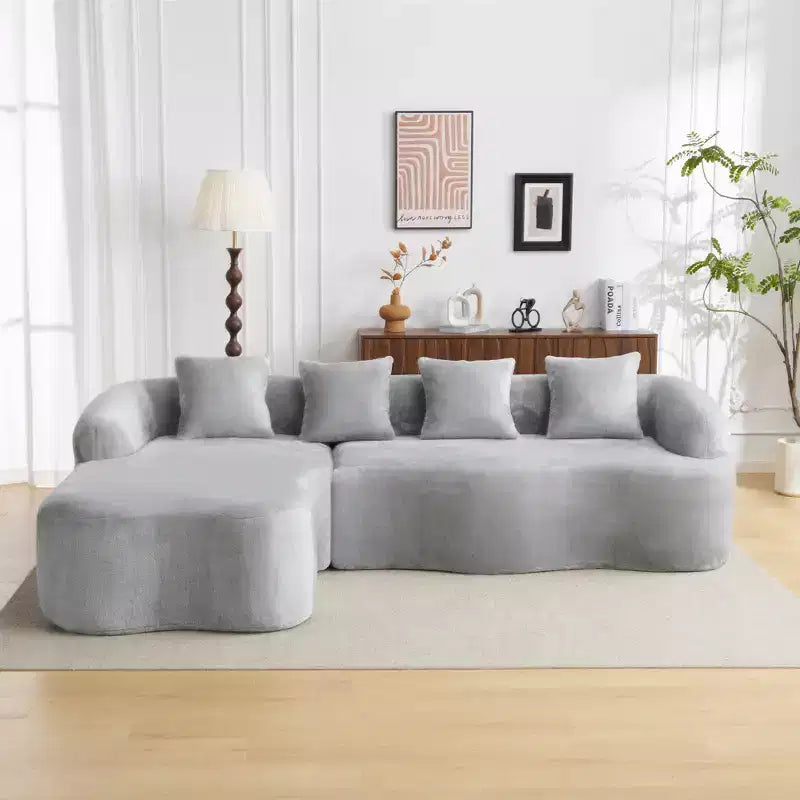Divano Sezionale a L a Compressione Completa con Chaise Longue Curva, Divano Modulare in Ciniglia, Ad Alta Densità per Soggiorno in Appartamento