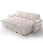 Dyonery 101 Divano Letto Angolare con Letto Estraibile, Schienale Reclinabile/Chaise Longue Contenitore Reversibile/Porte USB/Portabicchieri, Velluto a Coste Morbido