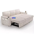 Dyonery 101 Divano Letto Angolare con Letto Estraibile, Schienale Reclinabile/Chaise Longue Contenitore Reversibile/Porte USB/Portabicchieri, Velluto a Coste Morbido