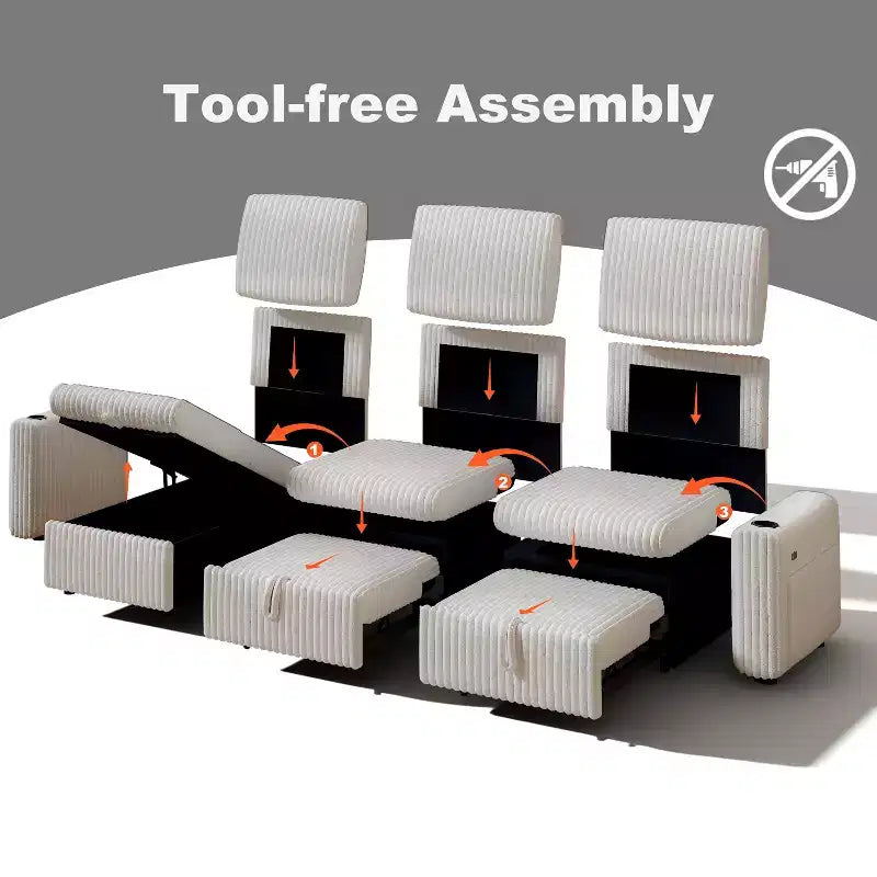 Dyonery 101 Divano Letto Angolare con Letto Estraibile, Schienale Reclinabile/Chaise Longue Contenitore Reversibile/Porte USB/Portabicchieri, Velluto a Coste Morbido