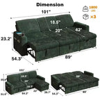 Dyonery 101 Divano Letto Angolare con Letto Estraibile, Schienale Reclinabile/Chaise Longue Contenitore Reversibile/Porte USB/Portabicchieri, Velluto a Coste Morbido