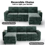 Dyonery 101 Divano Letto Angolare con Letto Estraibile, Schienale Reclinabile/Chaise Longue Contenitore Reversibile/Porte USB/Portabicchieri, Velluto a Coste Morbido