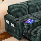 Dyonery 101 Divano Letto Angolare con Letto Estraibile, Schienale Reclinabile/Chaise Longue Contenitore Reversibile/Porte USB/Portabicchieri, Velluto a Coste Morbido