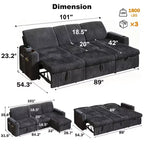 Dyonery 101 Divano Letto Angolare con Letto Estraibile, Schienale Reclinabile/Chaise Longue Contenitore Reversibile/Porte USB/Portabicchieri, Velluto a Coste Morbido