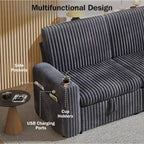 Dyonery 101 Divano Letto Angolare con Letto Estraibile, Schienale Reclinabile/Chaise Longue Contenitore Reversibile/Porte USB/Portabicchieri, Velluto a Coste Morbido