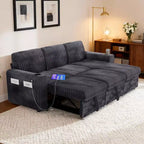 Dyonery 101 Divano Letto Angolare con Letto Estraibile, Schienale Reclinabile/Chaise Longue Contenitore Reversibile/Porte USB/Portabicchieri, Velluto a Coste Morbido